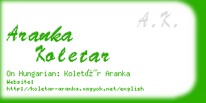 aranka koletar business card